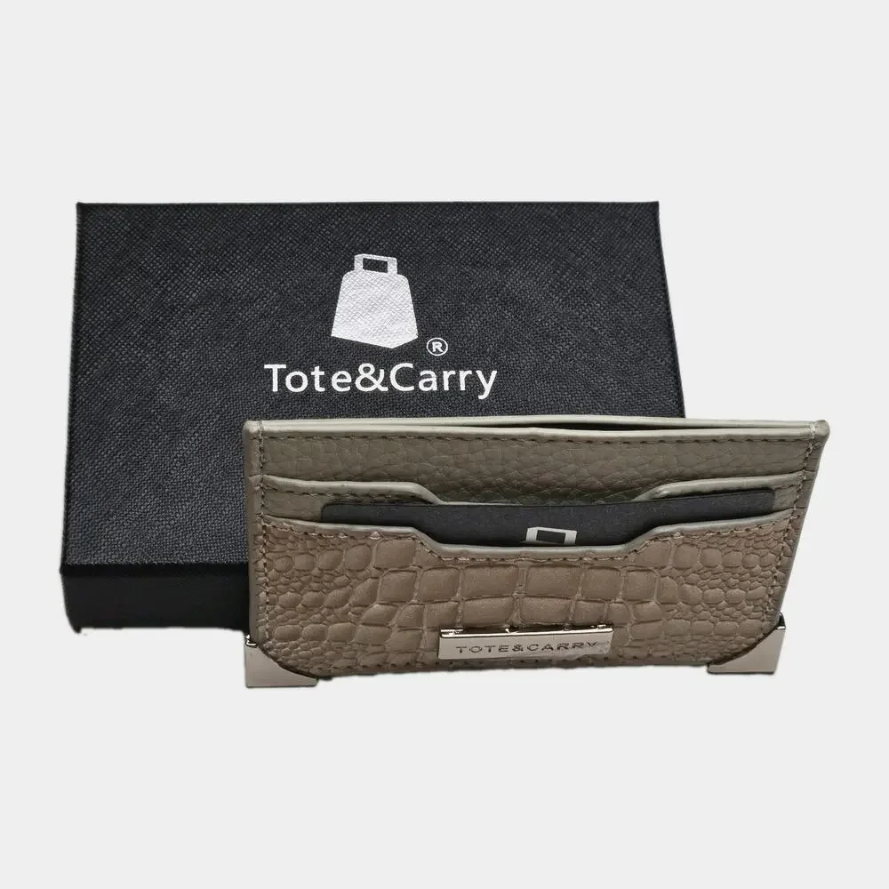 Tote & Carry Grey/Beige Crocodile Print Card Holder Wallet New with Tags